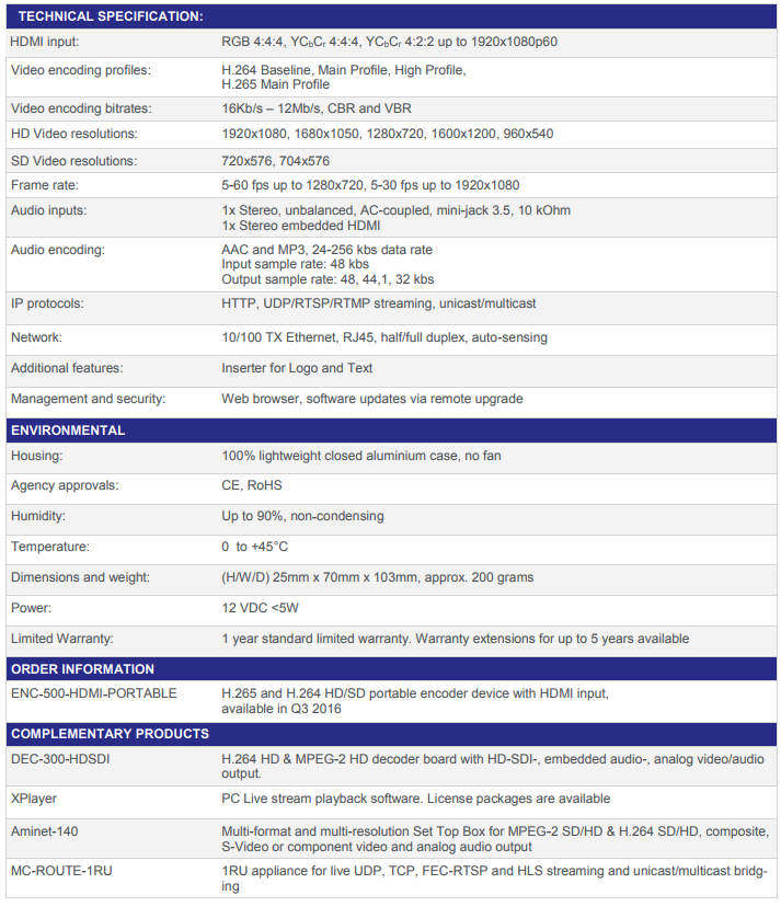 Teracue/ENC500Specs